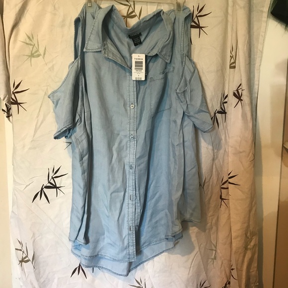 torrid Tops - New with tags Denim cold shoulder top